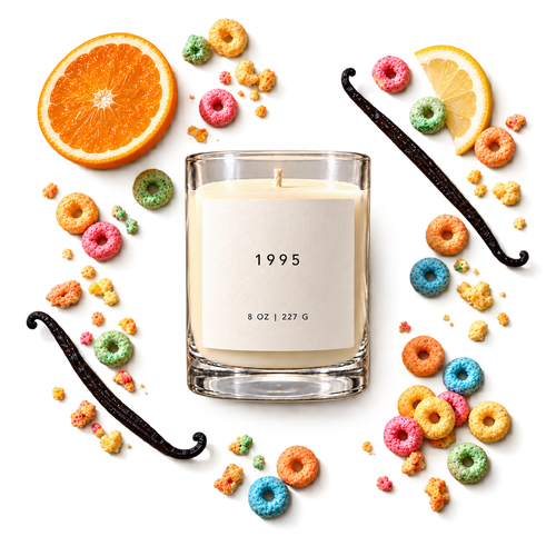 1995 candle with fruity cereal, citrus and vanilla — transparent scent scene