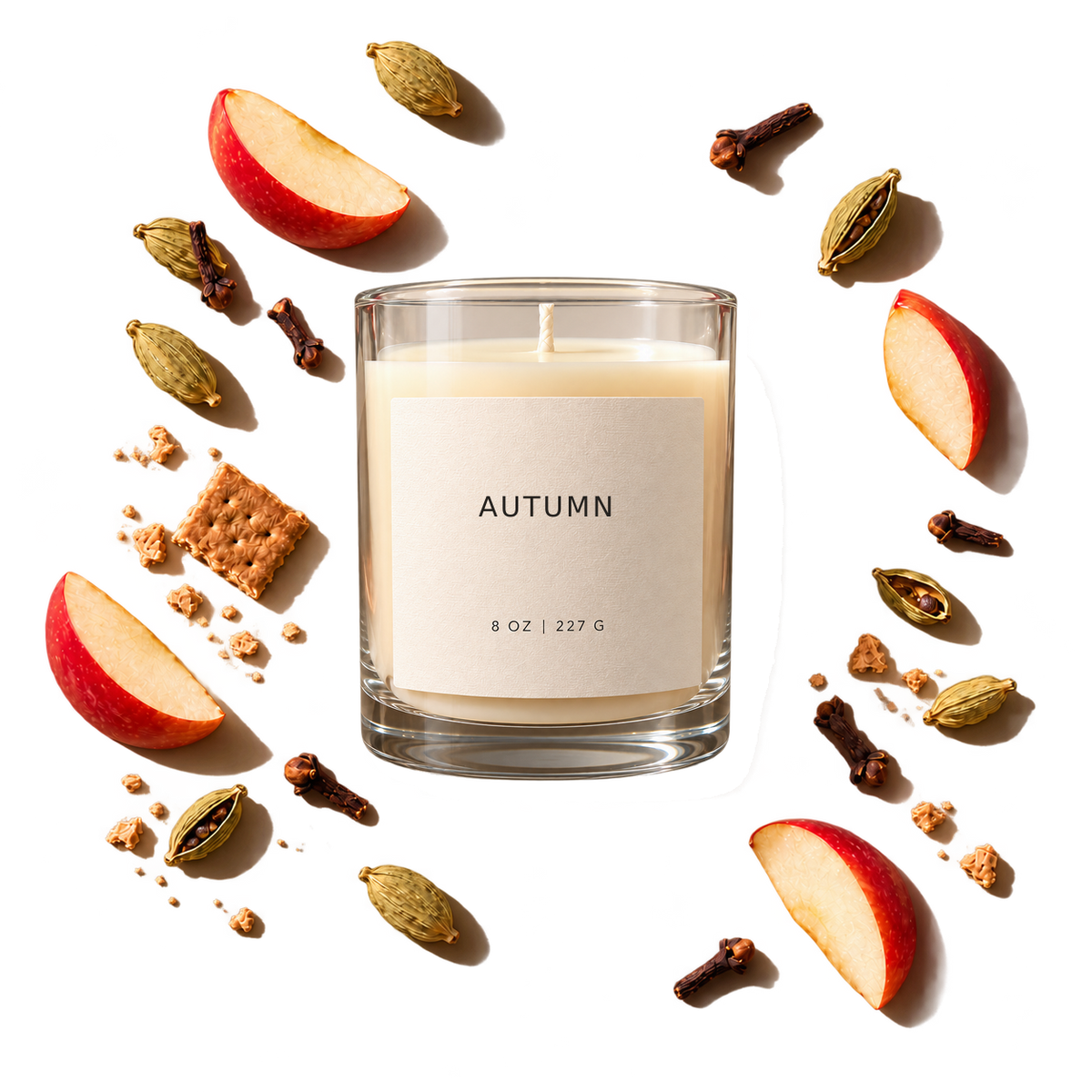 Lije Autumn candle with scent ingredients, transparent background