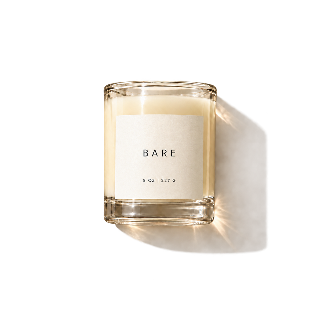 Lije Bare candle with scent ingredients, transparent background