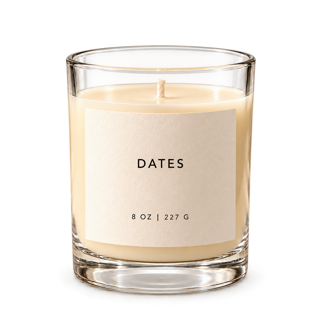 Lije Dates — clear vessel, front view, transparent background