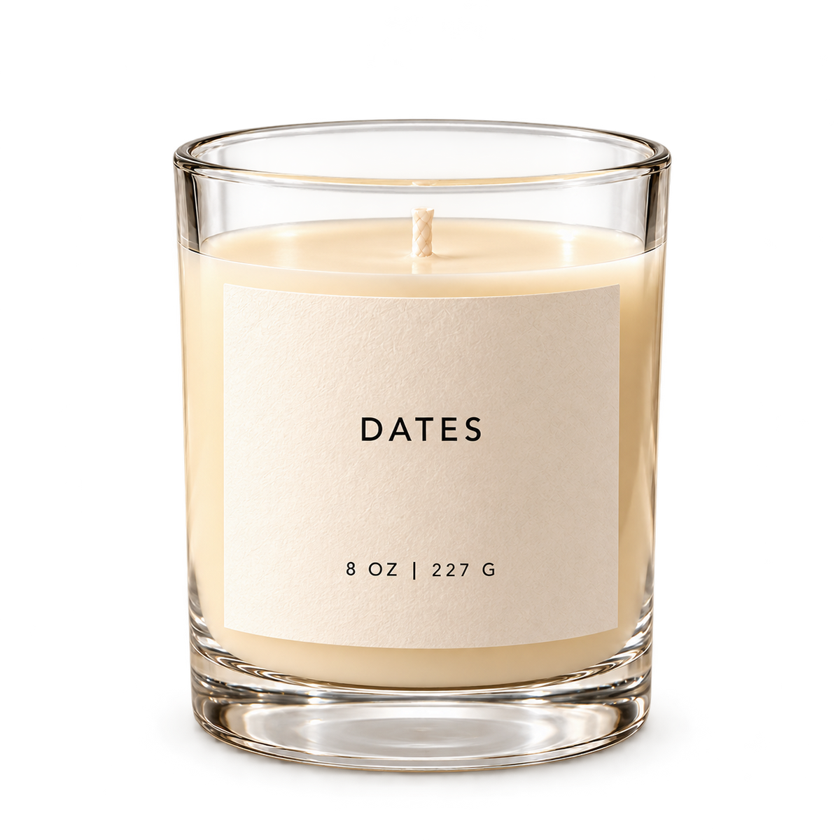 Lije Dates — clear vessel, front view, transparent background