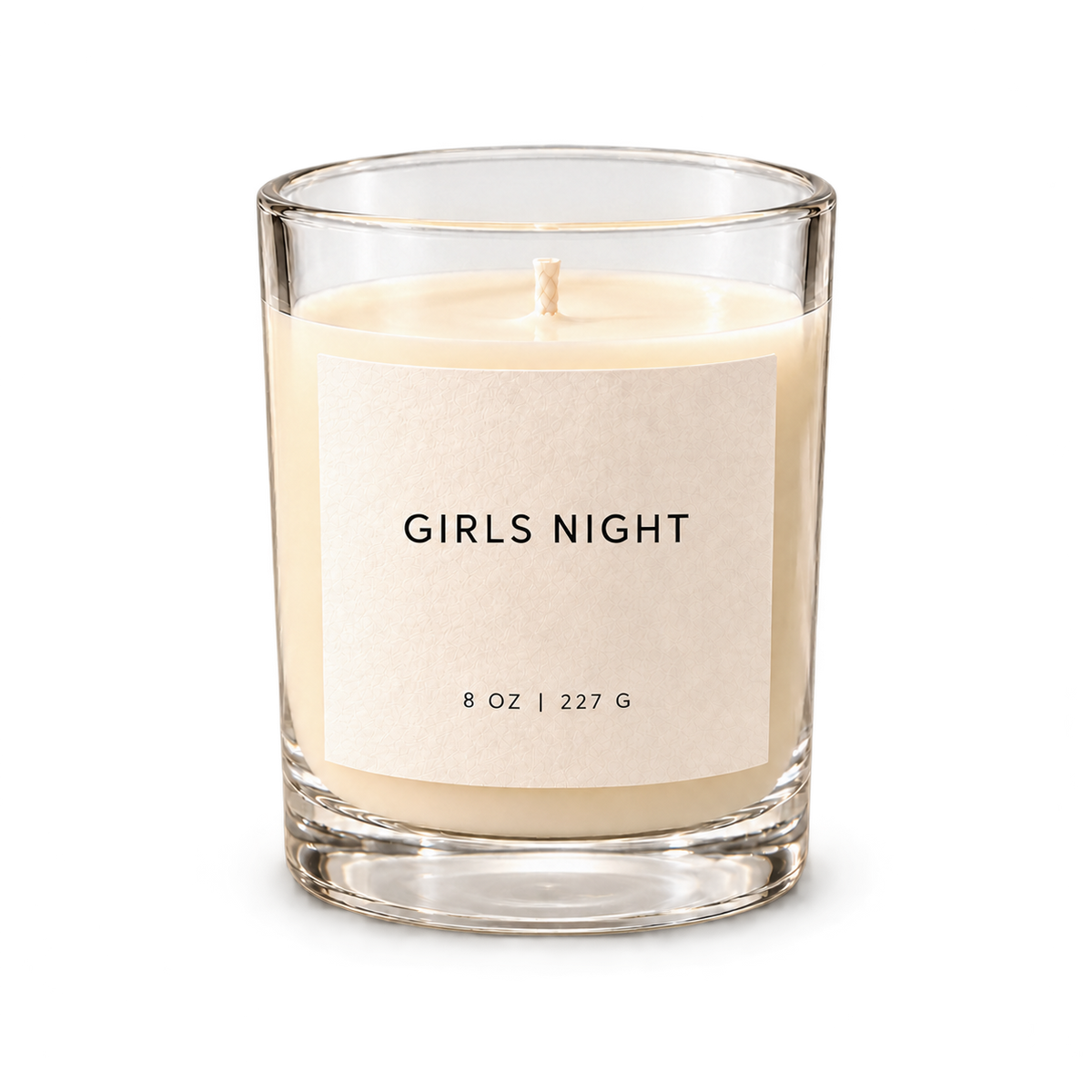 Lije Girls Night candle — clear glass vessel