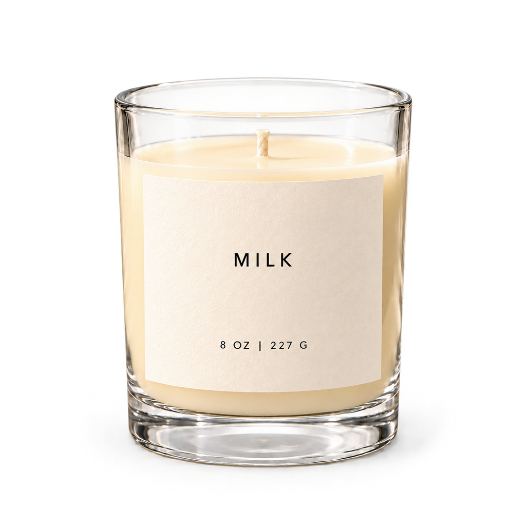 Lije Milk — clear vessel, front view, transparent background
