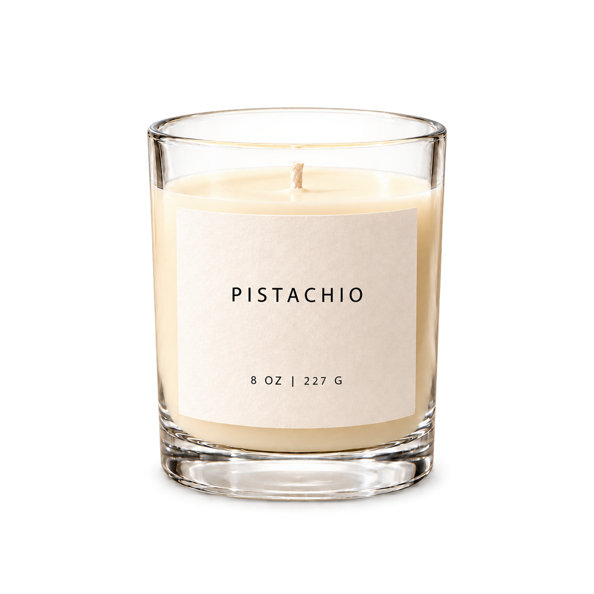 Lije Pistachio — clear vessel, front view, transparent background
