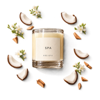 Spa candle with delicate scent ingredients on transparent background